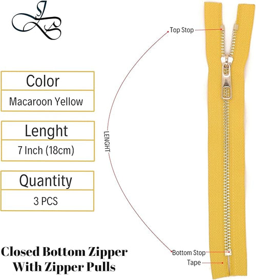 #5 Gold Metal Zipper - 50+ Colors - 3 PCS - (4-14 inches) Sizes - Luxury Lightweight Handcraft Metal Zippers with pulls for Purses Bags Pockets Shoes Sewing & Crafts DIY ZP02117