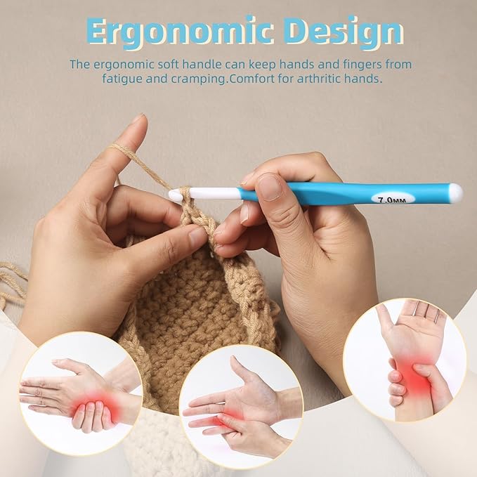 7mm Large Crochet Hook,Ergonomic Crochet Needle for Arthritic Hands, Extra Long Rubber Handle Crochet Hooks for Knitting Sweaters, Shawls and Carpets