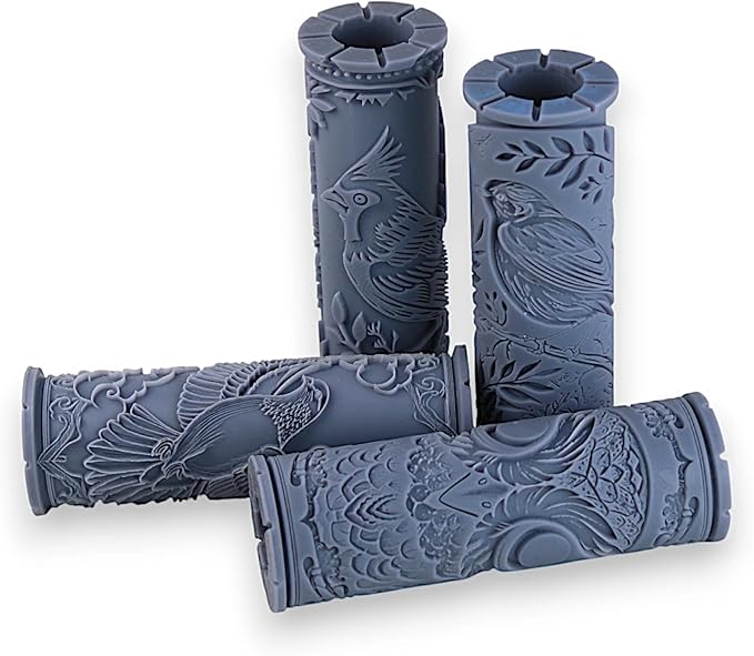 Backyard Bird Collection Clay Texture Rollers 4-Pack (4") - Bird Set #01 - Embossing Pattern Rollers for Polymer & Ceramic Clay, Pottery & Crafts