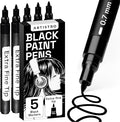 ARTISTRO 5 Black Paint Pen for Glass Marking, Rock Painting, Ceramic, Wood, Tire, Fabric, Metal, Canvas - Set of 5 Acrylic Paint Markers Water-based - Extra-fine Tip