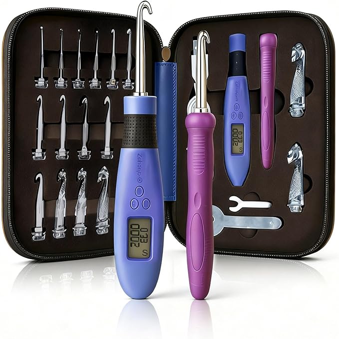 Crochet Hook with 18 Different Size for Stitch & Row Counter Light Up Interchangeable Crochet Needle Ergonomic Crochet Hooks with 2 Levels Light up Crochet Hook Set