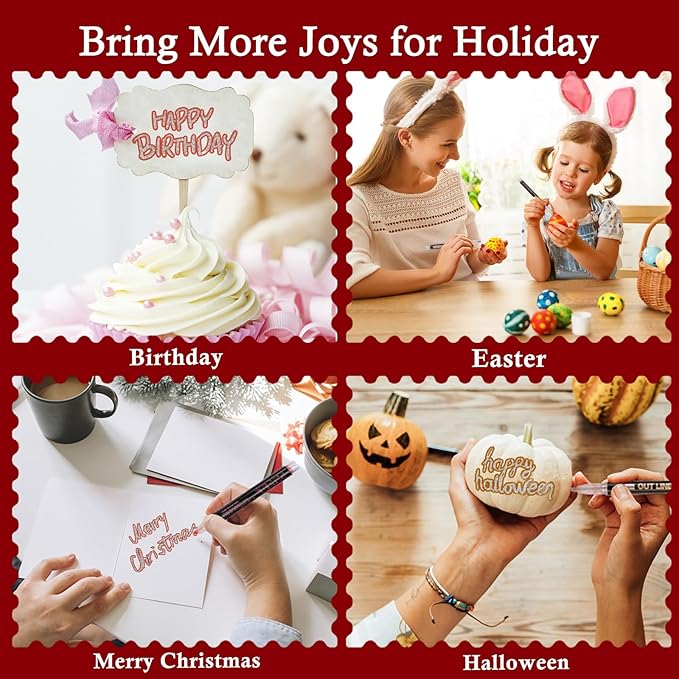 Shimmer Markers Double Line Outline Markers, 12 Colors Metallic Glitter Pens Set for Drawing, Art Supplies, Arts Crafts, Gifts for 4-12 Year Old Girl Kids Teens