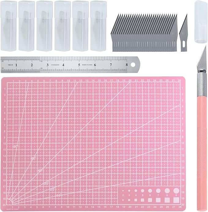 Exacto Knife for Crafting Precision Carving Hobby Knife Kit with A4 Cutting Craft Mat 20 CM Steel Ruler 30 PCS #11 Hobby Blades for DIY, Art, Cutting, Carving, Scrapbooking