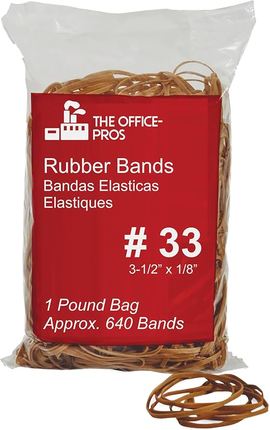 #33 Rubber Bands, All Purpose Rubber Bands, Natural Crepe, Approximately 640 Rubber Bands Per Bag, Rubber Band Measurements: 3-1/2" x 1/8'' - 1 Pound Bag