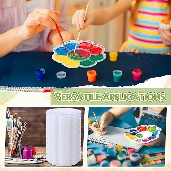 144 Pcs Mini Paint Tray Palettes Plastic Plum Blossom Watercolor Palette for DIY Craft, Painting Party, Birthday Cupcakes Decoration, Art Creation, Christmas Project Supplies