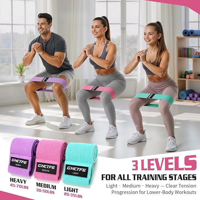3/15PCS Fabric Resistance Bands for PT& Yoga Class, Athletes Training, Home Gym Exercise, Non-Slip Booty Bands Bulk Set for Glute, Leg Bands for Women, 3 Resistance Levels with Carry Bag