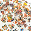 50 PCS Vintage Orange Rose Floral Scrapbook Stickers, Clear Watercolor Fall Aesthetic Stickers for Journaling, Resin Crafts, Cards, Planners, Retro Autumn Decor