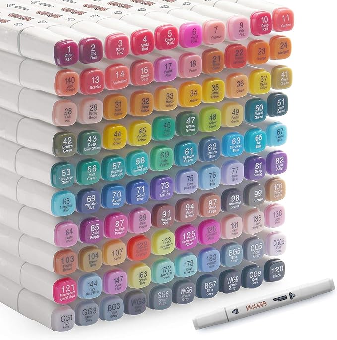 Alcohol Markers 100 Colors Art Markers Professional Art Pen Dual Tips Plus 1 Blender Permanent Ink for Painting, Coloring and Drawing