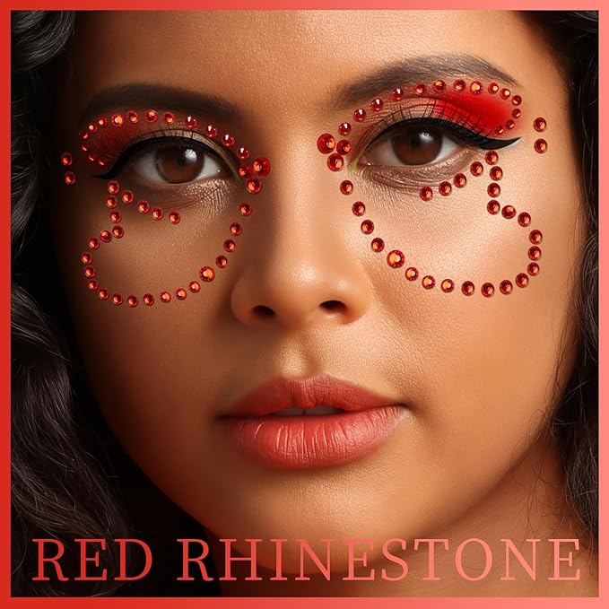 Teenitor 4 Sheets Face Gems Stick on, Face Jewels Red and Balck Face Rhinestones Gems, Festival Jewels Self-Adhesive Face Gems for Women, Rave Accessories for Face Eyes Body Halloween Makeup