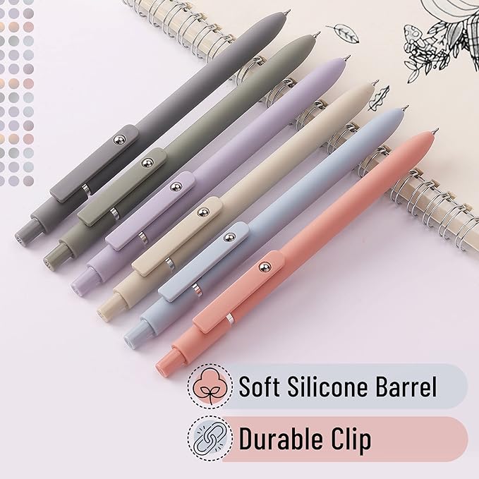 Mr. Pen - Retractable Fine Point Gel Pens, 6 Pack, Morandi Barrels, Fast Dry Black Ink, 0.5 mm Cute Aesthetic Pens for Journaling