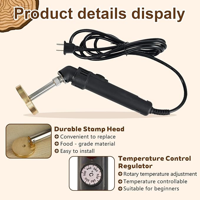 Custom Temperature-Controlled Electric Branding Iron for Wood Food, Personalized Logo Metal Stamp, Custom Branding Iron for Cake Leather BBQ, Wood Burning Stamp, DIY Handmade Gifts Branding Kit