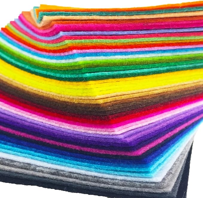 flic-flac 48PCS 6 x 6 inches (15 x 15cm) Assorted Color Felt Fabric Sheets Patchwork Sewing DIY Craft 1mm Thick … (15cm * 15cm, 48pcs)