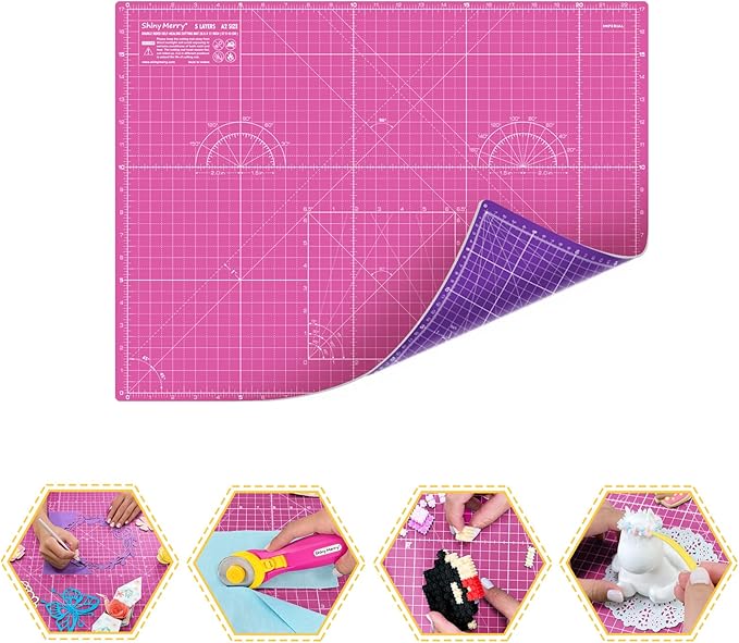 Self Healing Cutting Mat A2 18"x24" – Double Sided 5-Ply Craft Mat for Sewing, Quilting, Fabric, Scrapbooking – Pink/Purple