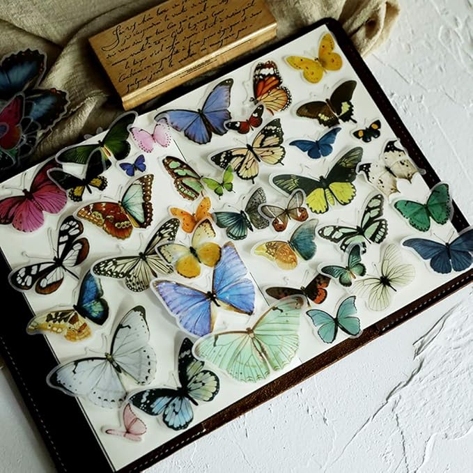 80PCS Vintage Butterfly Scrapbook Stickers, Doraking DIY Decoration Sulfuric Paper Butterfly Stickers for Scrapbook
