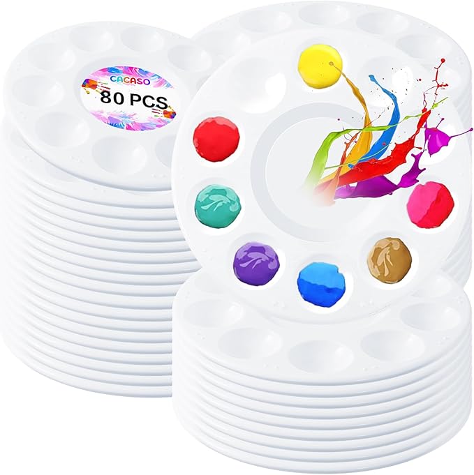 80 PCS Paint Tray Palettes,Plastic Paint Pallets with 10 Wells,Round Paint Pallet for Kids and Students,White Paint Palette for Art Classes,Acrylic Painting,Watercolor Painting,DIY Crafting