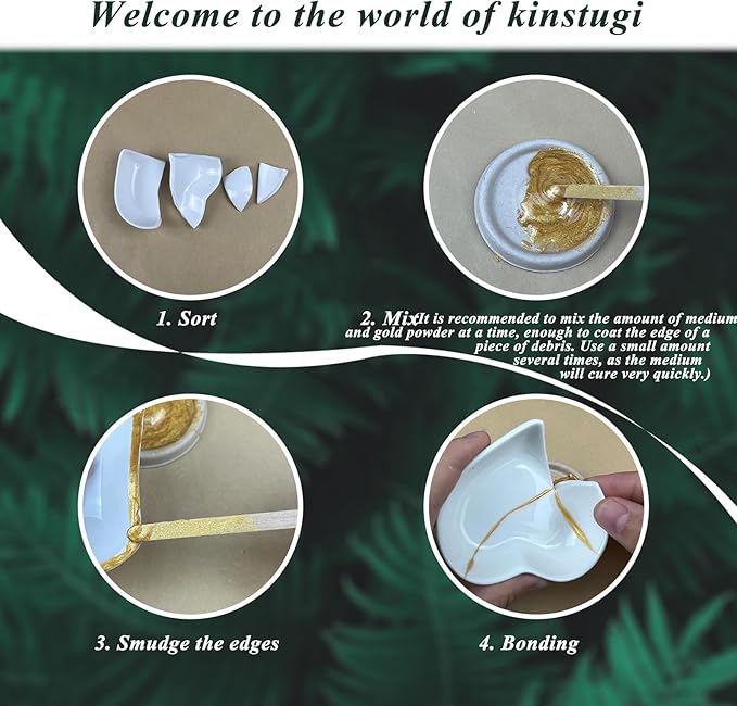 Kintsugi Repair Kit Gold, Japanese Kintsugi Kit to Improve Your Ceramic, Repair Your Meaningful Pottery with Gold Powder Medium, Perfect for Beginners Restoring Meaningful Gifts