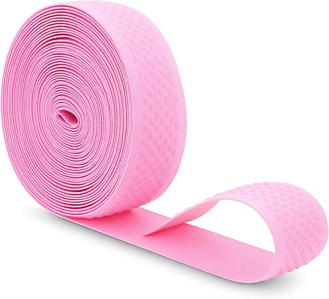 Mandala Crafts 1.5 Inch Elastic Silicone Gripper Tape for Clothing - 10 Yds Dotted Non Slip Elastic Band for Sewing - Pink Silicone Flat Fabric Stretchy Ribbon Straps