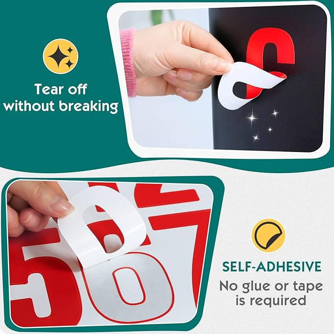 Seloom 13 Sheets Alphabet Stickers,4 Inch Large Vinyl Letter Number Stickers Self Adhesive,Waterproof Numbers Alphabet Letters Labels for DIY Crafts,Mailbox,Notebook,Door,Water Bottles,Car(Red)
