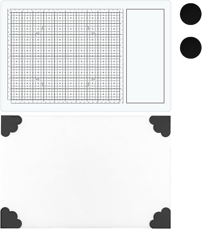 2PcsMagnetic Glass Craft Mat and Non-Stick Craft Mat Set Heat Resistant Glass Media Cutting Mat W/Magnets Gridlines and Measurements; for Stamping, Ink Blending, Stenciling Scrapbooking Craft Project