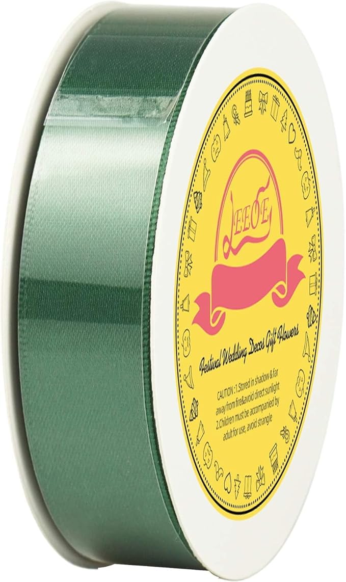 Double Face Forest Green Satin Ribbon 7/8 inch X 25 Yards Polyester Forest Green Ribbon for Gift Wrapping Very Suitable for Weddings Party Invitation Decorations and More
