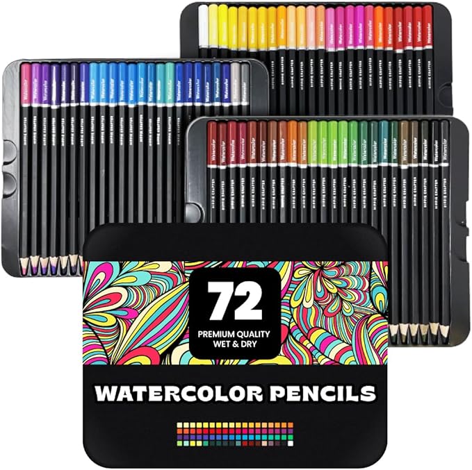 HIPPIE CRAFTER Watercolor Colored Pencils, Professional 72-Piece Set, Bulk Water Color Pencils for Adult Coloring, Painting, Drawing, and Art for Artists and Beginners