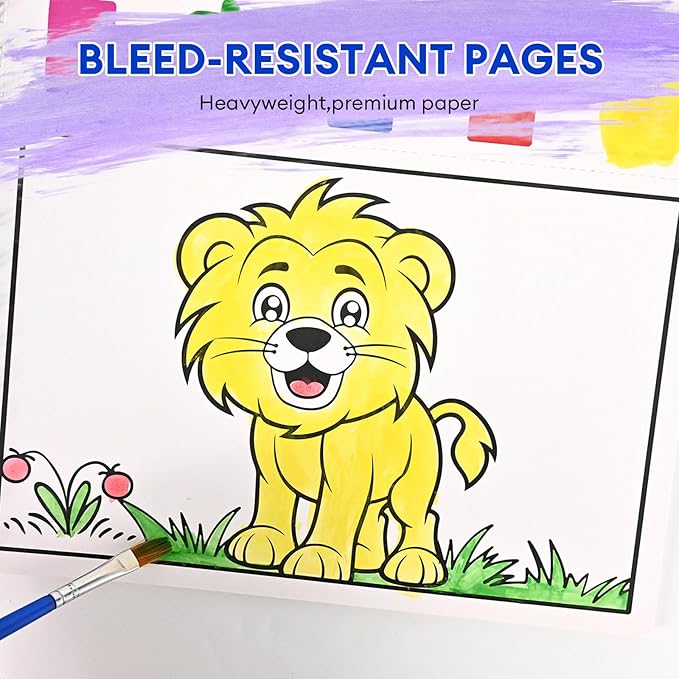 Watercolor Workbook, 30-Page Water Painting Book with 2 Brushes – Mess-Free Reusable Arts & Crafts Gift for Kids