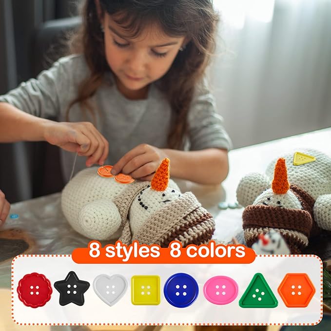 Taiyin 150 Pieces Big Bright Buttons for Kids 8 Vivid Colors and 8 Large Shapes for Crochet Knitting Arts and Crafts Projects Hand Made Gifts