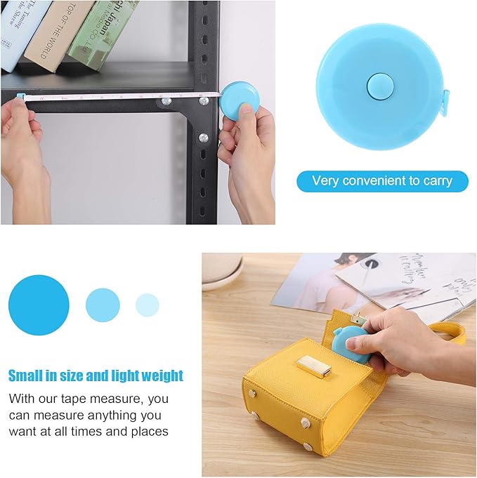 Tape Measure 150 cm 60 Inch Push Button Tape Body Measuring Soft Retractable for Sewing Double-Sided Tailor Cloth Ruler (Sky Blue) 3 Pack by BUSHIBU