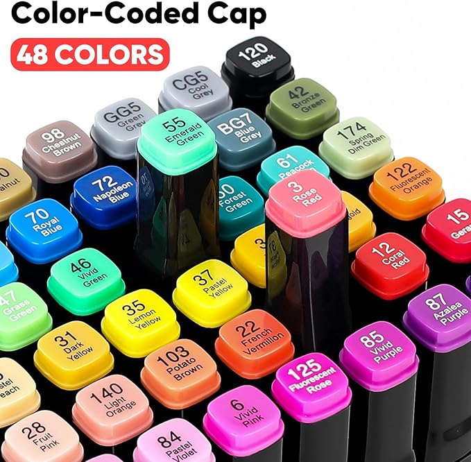 iBayam Alcohol Markers 80 Colors with Case & Holders, Dual Tips Chisel & Fine Art Markers for Adult Coloring Kids Drawing