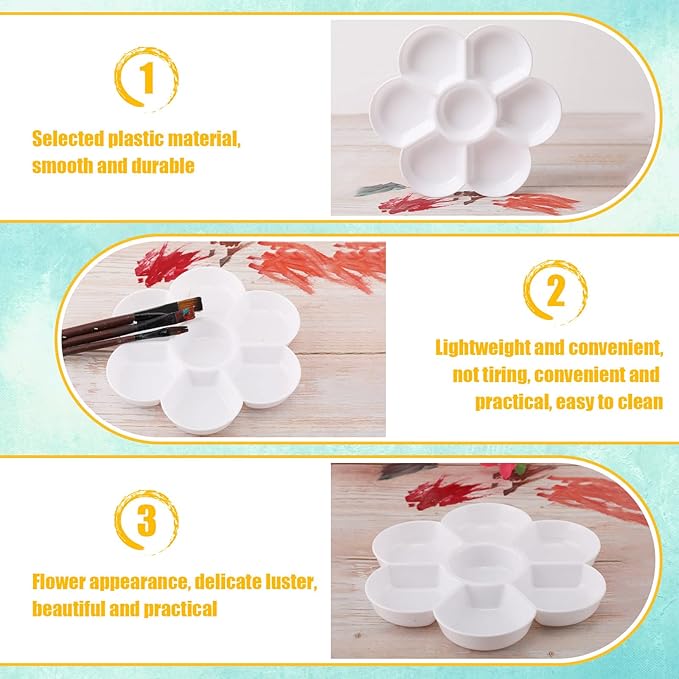 25 Pcs Paint Pallet with 7 Wells Plastic Paint Tray Flower Watercolor Palette for Mixing Color Kids Adults Craft Gouache Oil DIY Art Easy to Clean, White