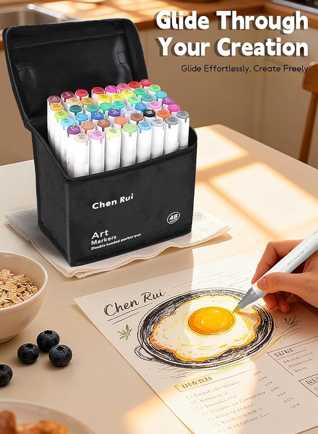 YHC 60 Alcohol Brush Marker with Free App, Chen Rui Dual Tips Art Markers for Adults and Kids, Alcohol Based Brush & Chisel Tips Markers for Drawing, Coloring, Painting, Sketching