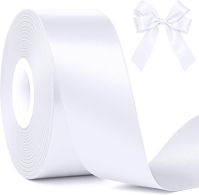 Fullive White Ribbon for Gift Wrapping, 30 Yards White Ribbon 1 1/2 Inch, Solid Polyester Satin Wedding Ribbons for Wedding Christmas Decorations DIY Hair Bows Wrapping Bouquet Floral Arrangements