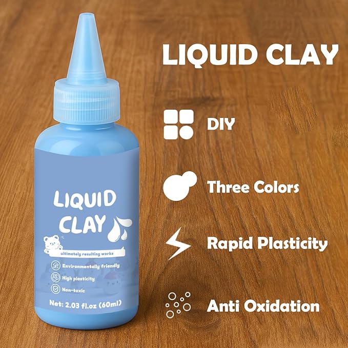 120ml Skin Color, Pink&Light Blue Liquid Polymer Oven-Bake Clay, Baking Molding, Very for DIY Decorations, Jewelry, Toys, Household Items