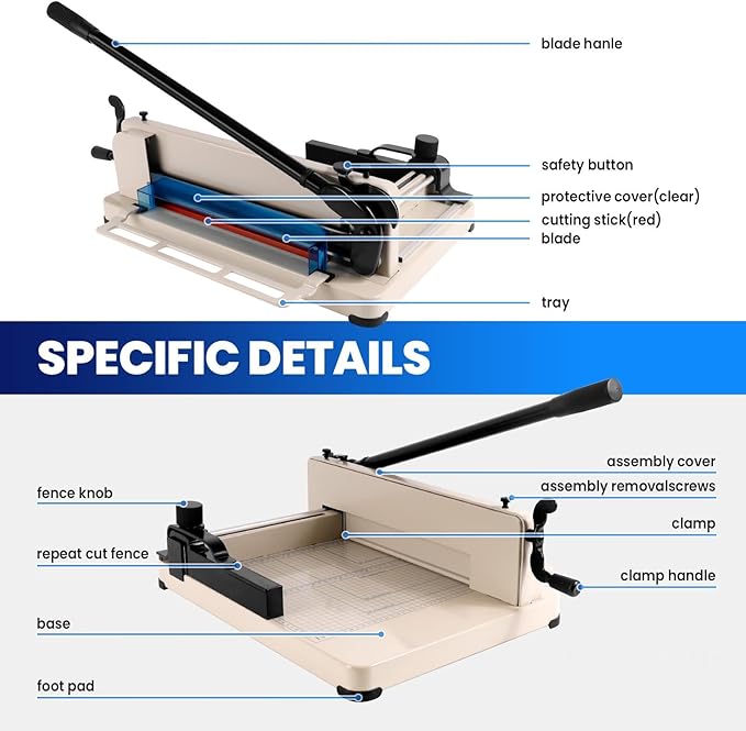 12" Guillotine Paper Cutter, Heavy Duty A4 Paper Trimmer Wite 400 Sheet Capacity, Solid Steel Industrial Paper Cutter, for Cardstock, Cardboard, Crafts, Photos