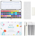 Watercolor Paint Set of 50 Colors - Washable Painting Kit with 7 Brushes, Water Brush Pen, Palette & Carrying Case - Portable Art Supplies for Kids & Adults - Non-Toxic Travel Watercolor Kit