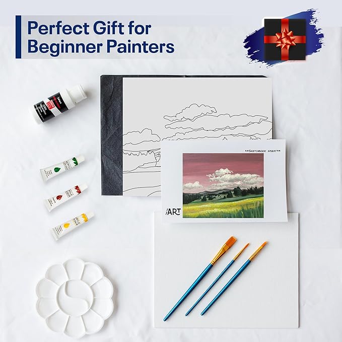 Painting4Real DIY Art Painting Kit for Adults – Learn to Paint Meadows with Video Tutorials – 9 Pieces Acrylic Paint Set for Adults –Perfect Christmas Crafts & Holiday Gifts for Art Lovers