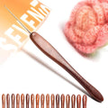 SEVENSUN Mimosa 0.8mm Single Crochet Hook, Available in 0.6mm-6.5mm, Ergonomic Hand Polished Stainless Steel Inline Pointy Wood Handle Crochet Hook for Arthritic Hands, Mother's Day Gifts for Mom