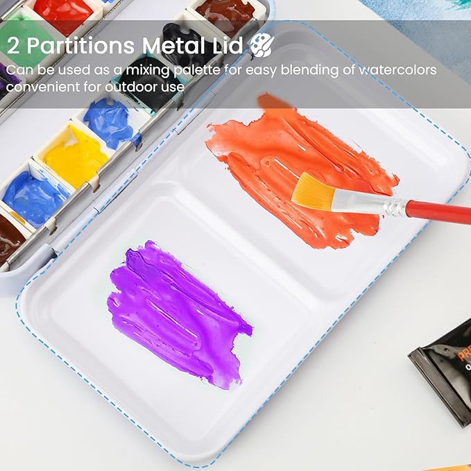 Metal Watercolor Palette - Empty with 14 Half Pans - Travel Palette for Gouache, Watercolor, Acrylic Painting - Purple