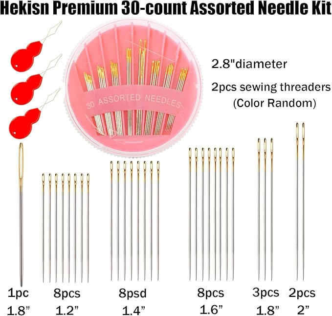 60Pack Sewing Needles for Hand Sewing Repair, 6 Sizes Assorted Needles with 4 Threaders, Hand Sewing Needles, Large Eye Stitching Needles, Embroidery Needles, Sewing Sharp Needles(Pink&Black 60PCS)