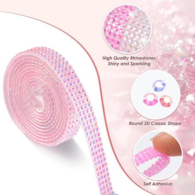 Bedazzling Strips, 10-Yard Rhinestone Strips for DIY Craft, Rhinestones for Crafting, 10-Rolls Rhinestone Ribbon Self Adhesive