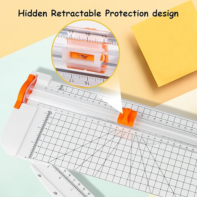 A4 Paper Cutter 12 Inch Paper Trimmer Scrapbook Supplies Tool for Craft Paper, Photo, Cardstock with Security Safeguard and Foldable Ruler(White)