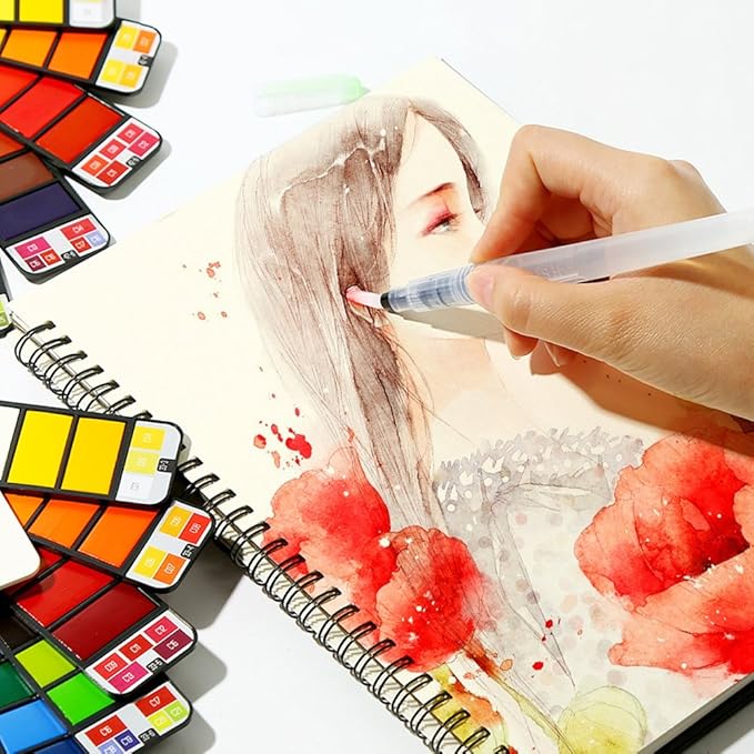 Watercolor Paint Set, 42 Assorted Colors Foldable Paint Set with Brushes, Travel Pocket Watercolor Kit, for Painters Students Artist Beginning Adults Field Sketch Outdoor Painting