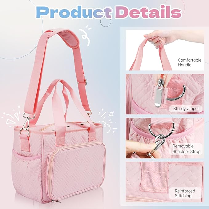 Dadanism Crochet Bag, Knitting Tote Bag, Yarn Storage Holder with Handle & Shoulder Strap, Yarn Storage Organizer for Crocheting Knitter, Crochet Hooks, Knitting Needles Kit, Sewing Supplies, Pink
