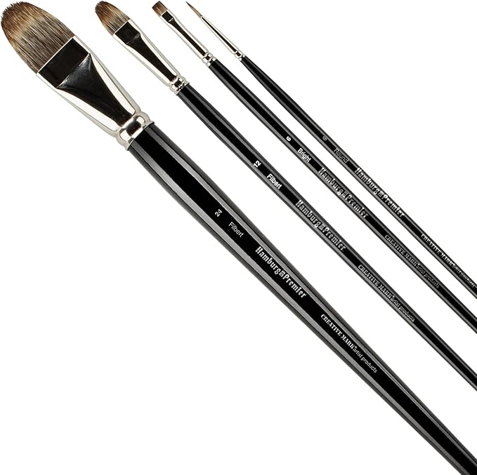 Creative Mark Hamburg Premiere Professional Oil Painting Brushes - Large Asst Set of 5 Handmade Oil Paint Brushes w/ #24 Filbert - Natural & Synthetic Blend, Long Triple-Lacquered Birch Handle