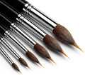 Watercolor Brushes Set, 6Pcs Extended Needle Point Brushes Synthetic Extra Pinhead Brush for Fine Detailing, with Belly Reservoir for Continuous Painting & Broad Washes Great for Artists