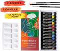 Heavy Body Acrylic Paint Sets, 12 Colors 12ml/0.41 fl.oz Art Paint Tubes with 3pcs Brush + Palette,Non-Toxic Artist Acrylic Paints for Adults,Beginners on Canvas Rocks Wood Fabric Craft