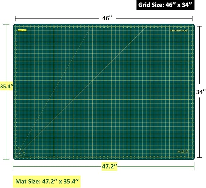 NEWBRAUG 36'' × 48'' Large Self Healing Cutting Double Sided 5-Ply Mat, Big Cutting Board for Rotary Cutting, Quilting, Sewing, Craft, Fabric & Scrapbooking(Green/Black)
