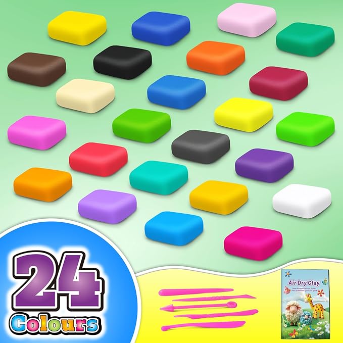 Air Dry Clay 24 Colors, Modeling Magic Clay Set with 5 Sculpting Tools, Gift for Ages 3-12 Boys and Girls