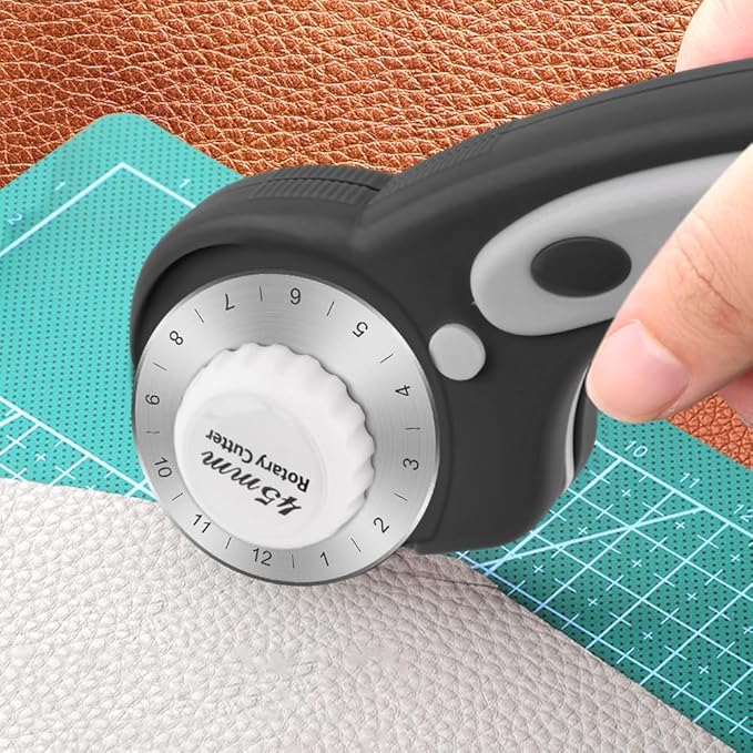 45mm Rotary Cutter for Fabric with 10 pcs Blades,Pinking Rotary Cutter for Quilting Crafts Sewing(COLOR:Black)