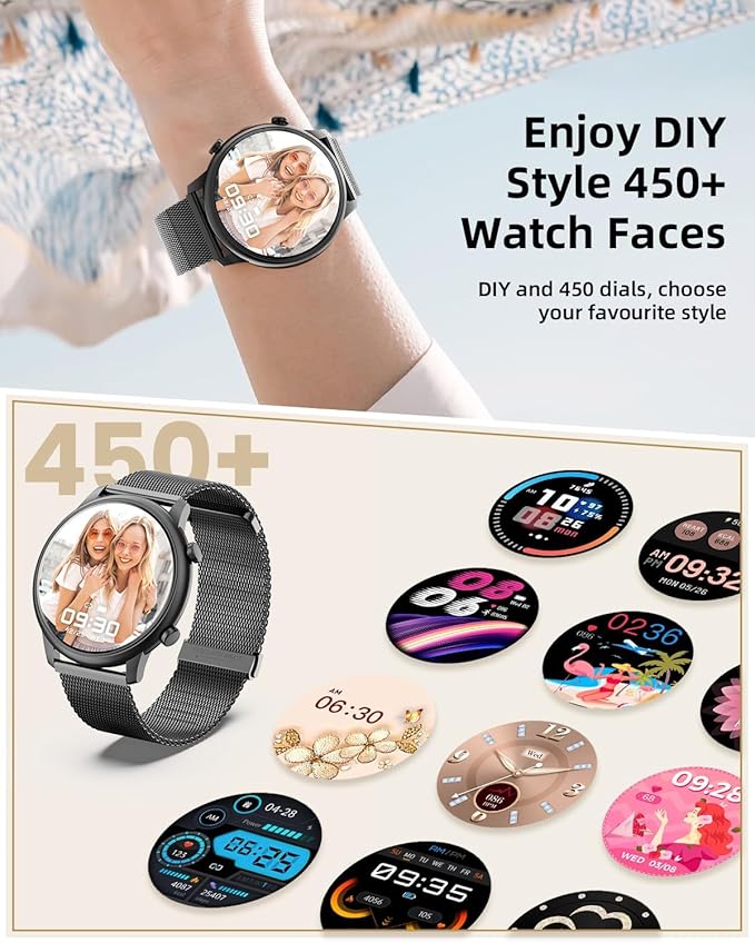 Hwagol Smart Watches for Women Android Phones iPhone Compatible(Bluetooth Call),1.39'' Round Fitness Tracker Heart Rate/SpO2/Sleep Monitor,100+Sport Modes Pedometer